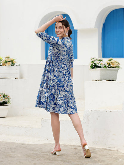 Tropical Printed Cotton A-Line Dress (Pre-Order)