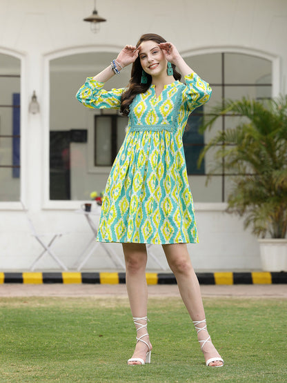 Tropical Printed Cotton A-Line Dress (Pre-Order)