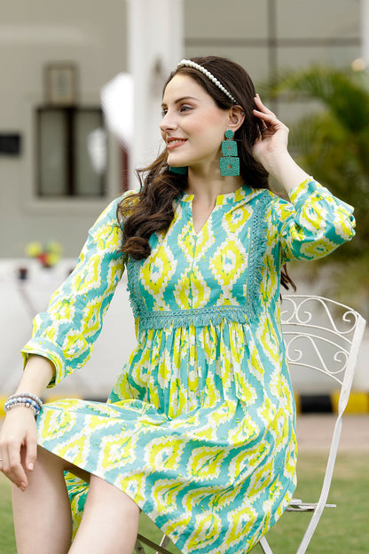 Tropical Printed Cotton A-Line Dress (Pre-Order)