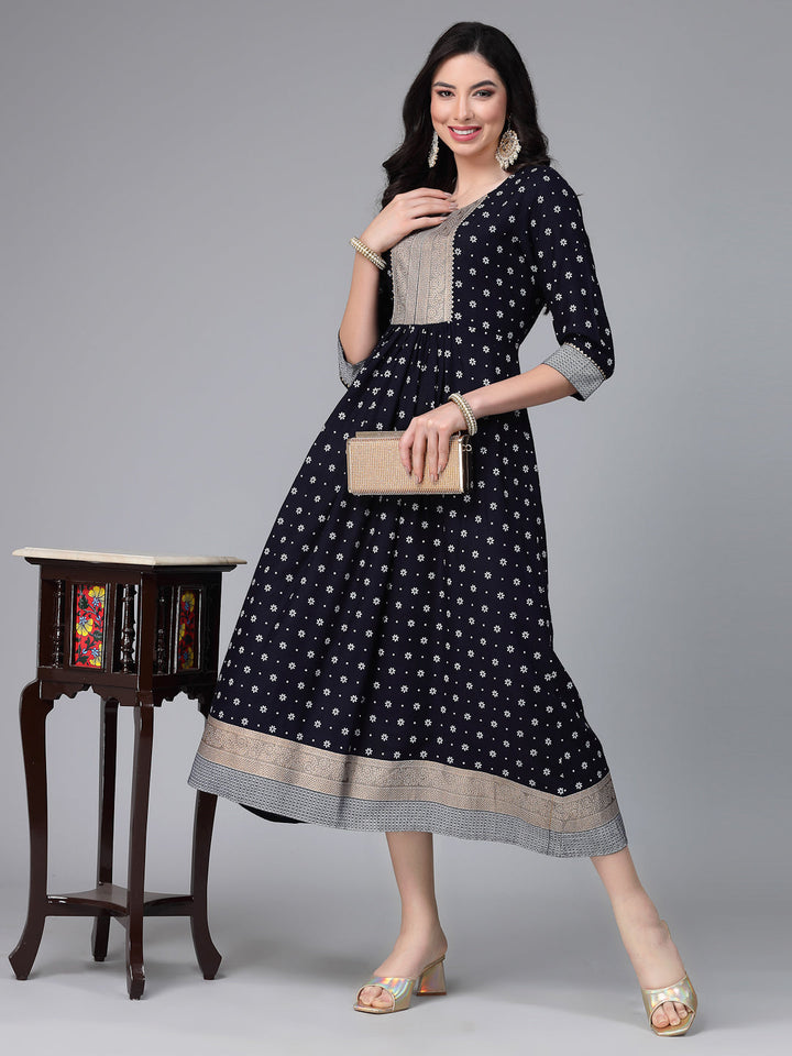Floral Printed Rayon Flared Kurta