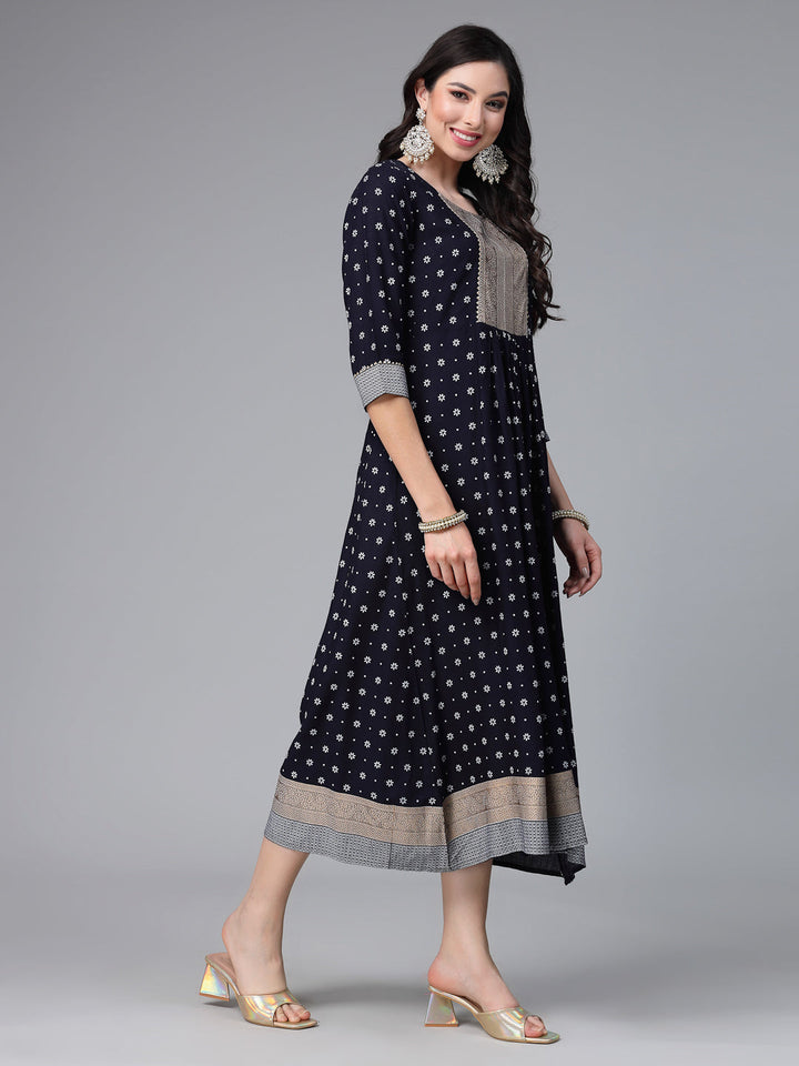 Floral Printed Rayon Flared Kurta