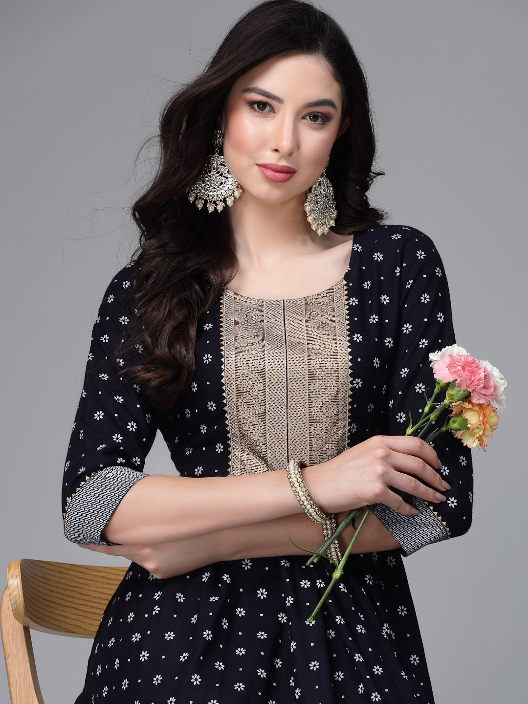 Floral Printed Rayon Flared Kurta