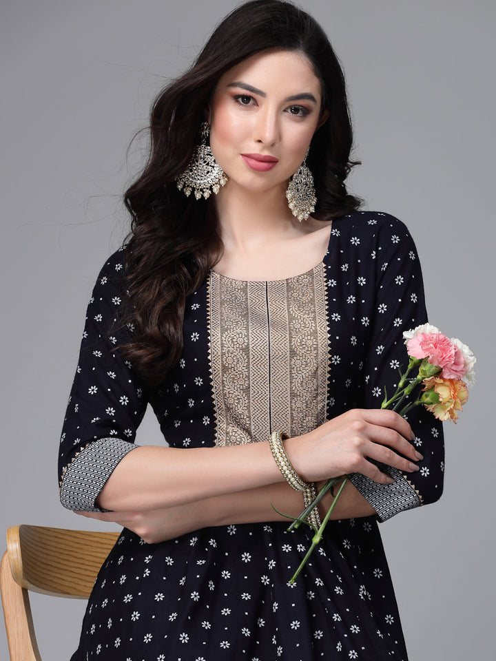 Floral Printed Rayon Flared Kurta
