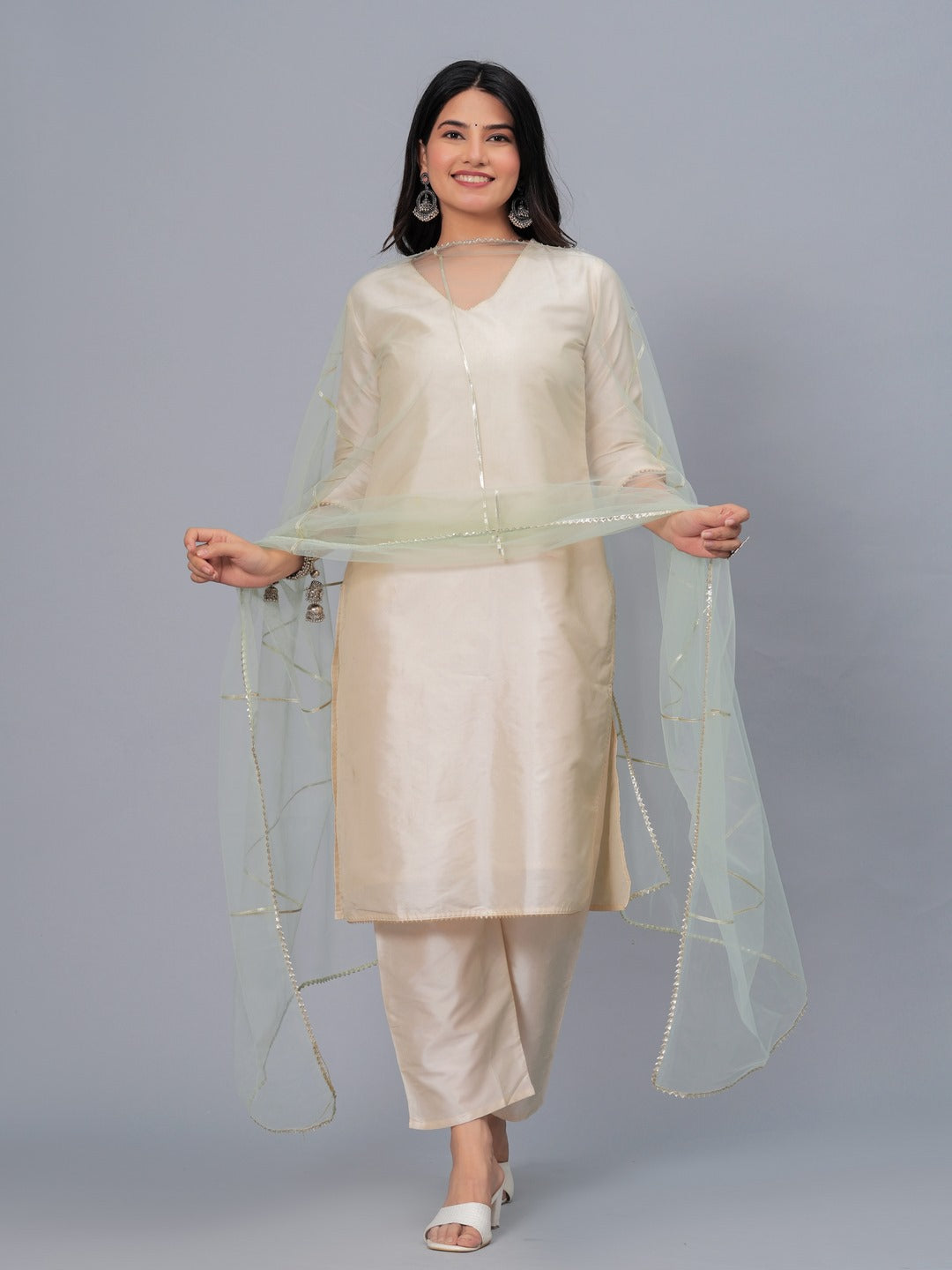 Solid &amp; Embellished Net Dupatta