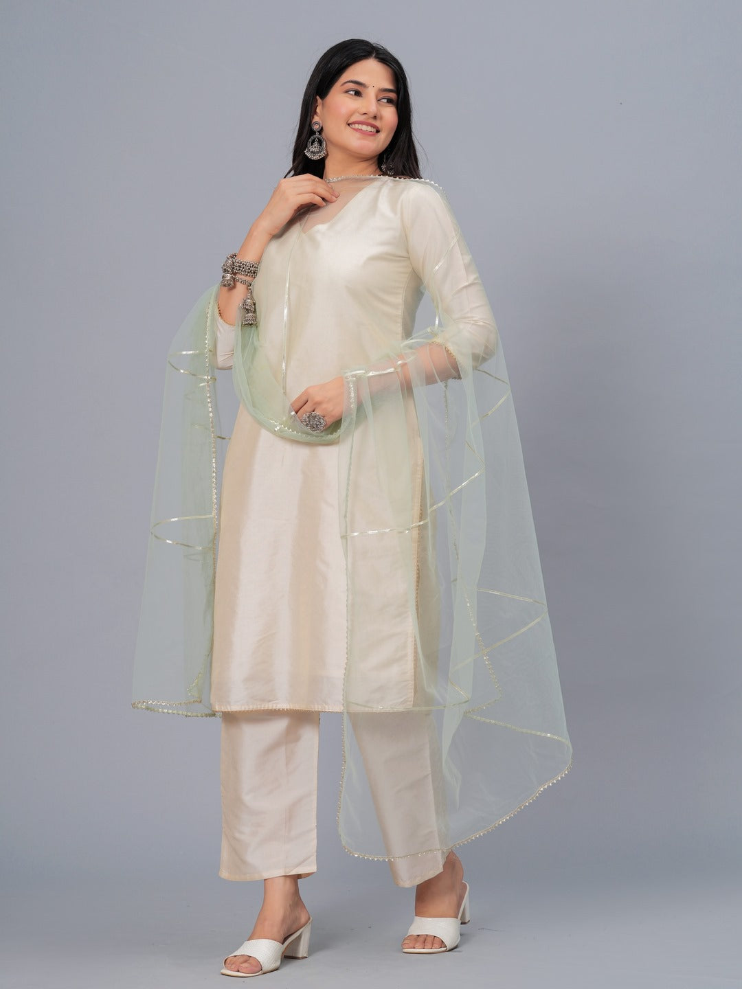 Solid &amp; Embellished Net Dupatta