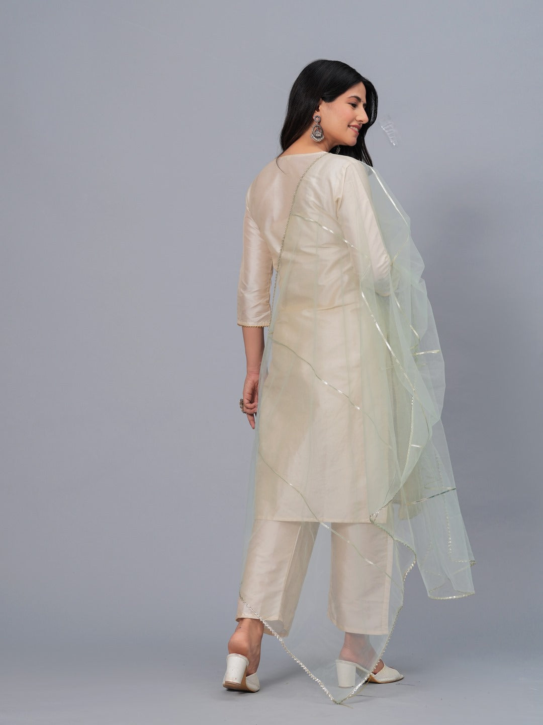 Solid &amp; Embellished Net Dupatta