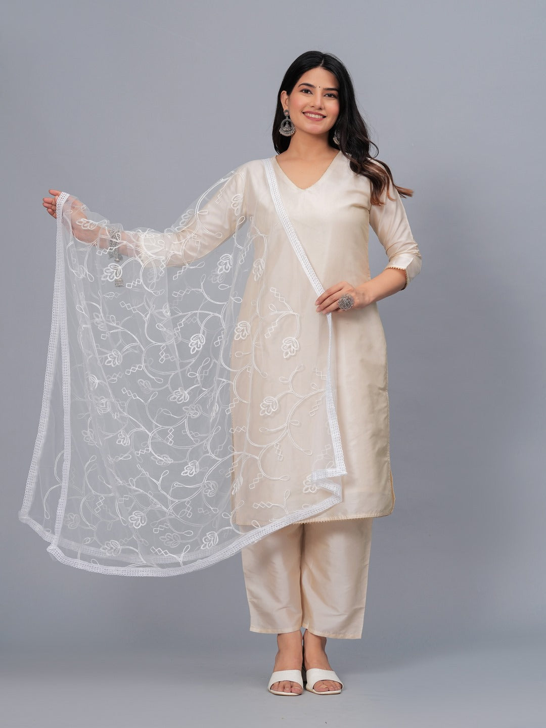 Embroidered Net Drawer Dupatta