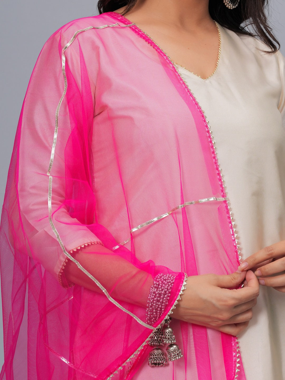Solid & Embellished Net Dupatta
