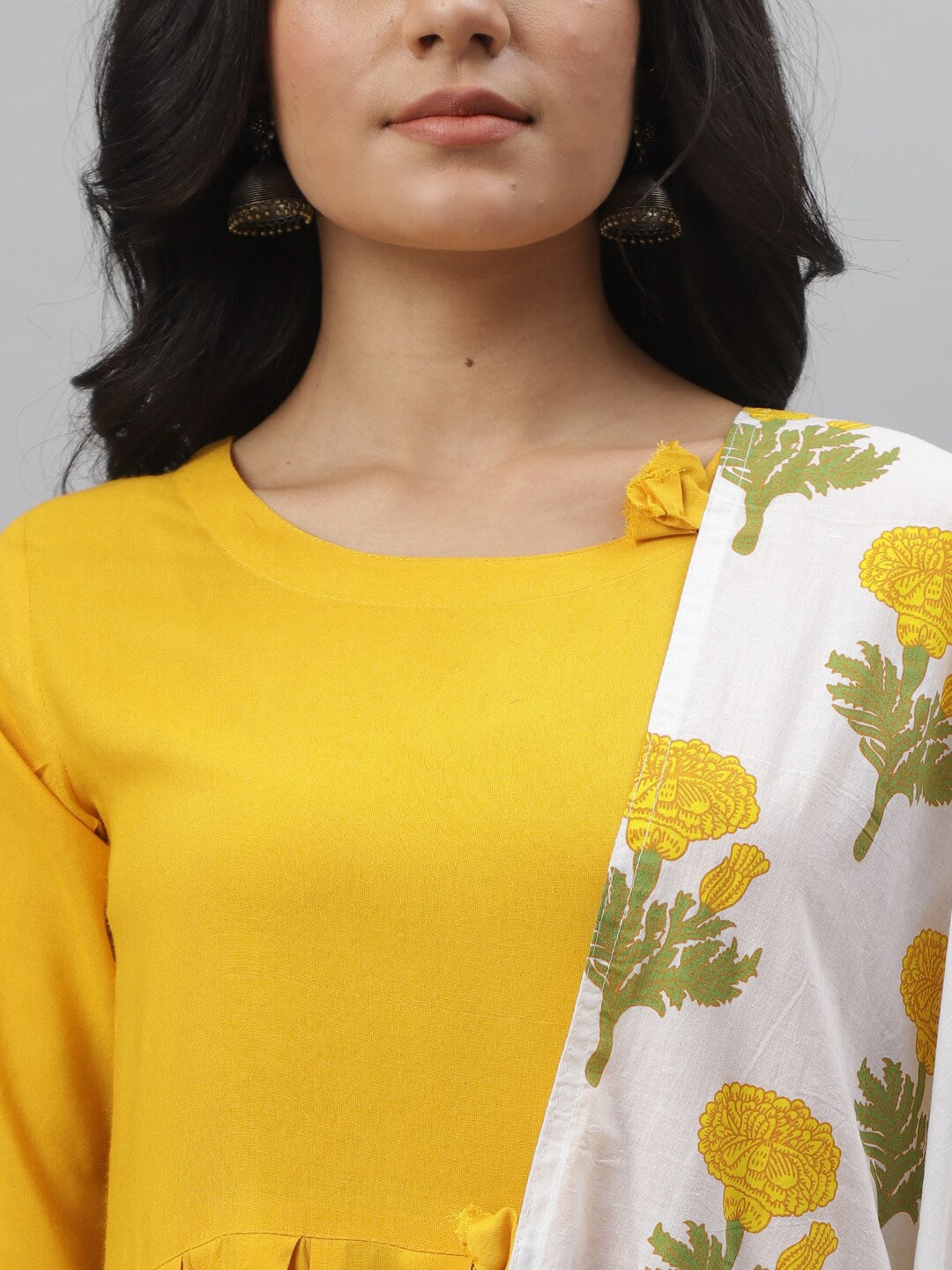 Solid Rayon Kurta Dupatta Set (Yellow,White) (Pre-Order)