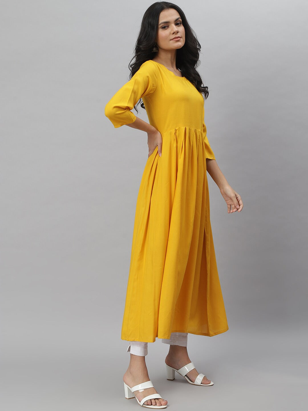 Solid Rayon Kurta Dupatta Set (Yellow,White) (Pre-Order)