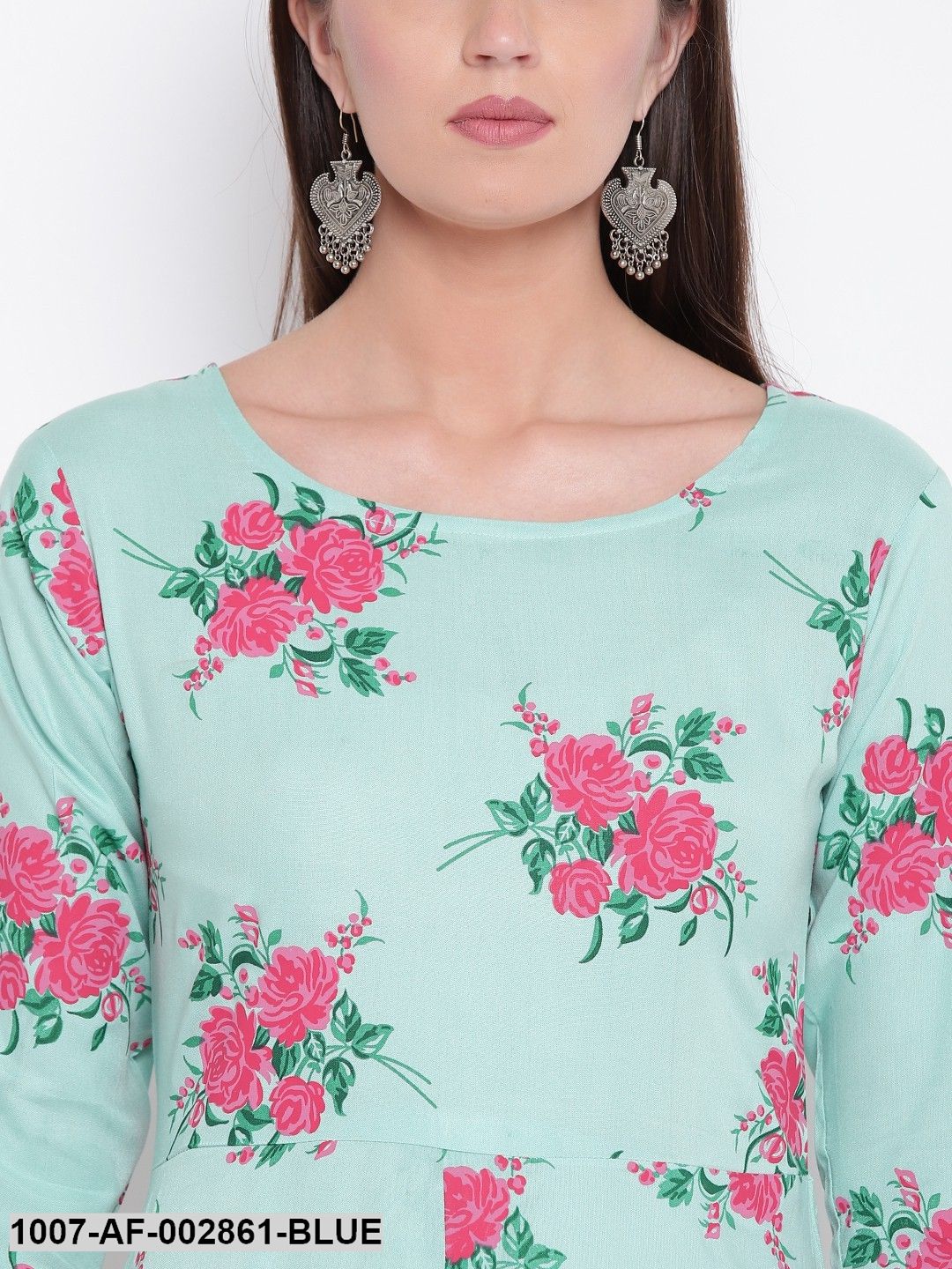 Floral Print Rayon Flared Kurta and Palazzo Set (Light Green,Pink) (Pre-Order)