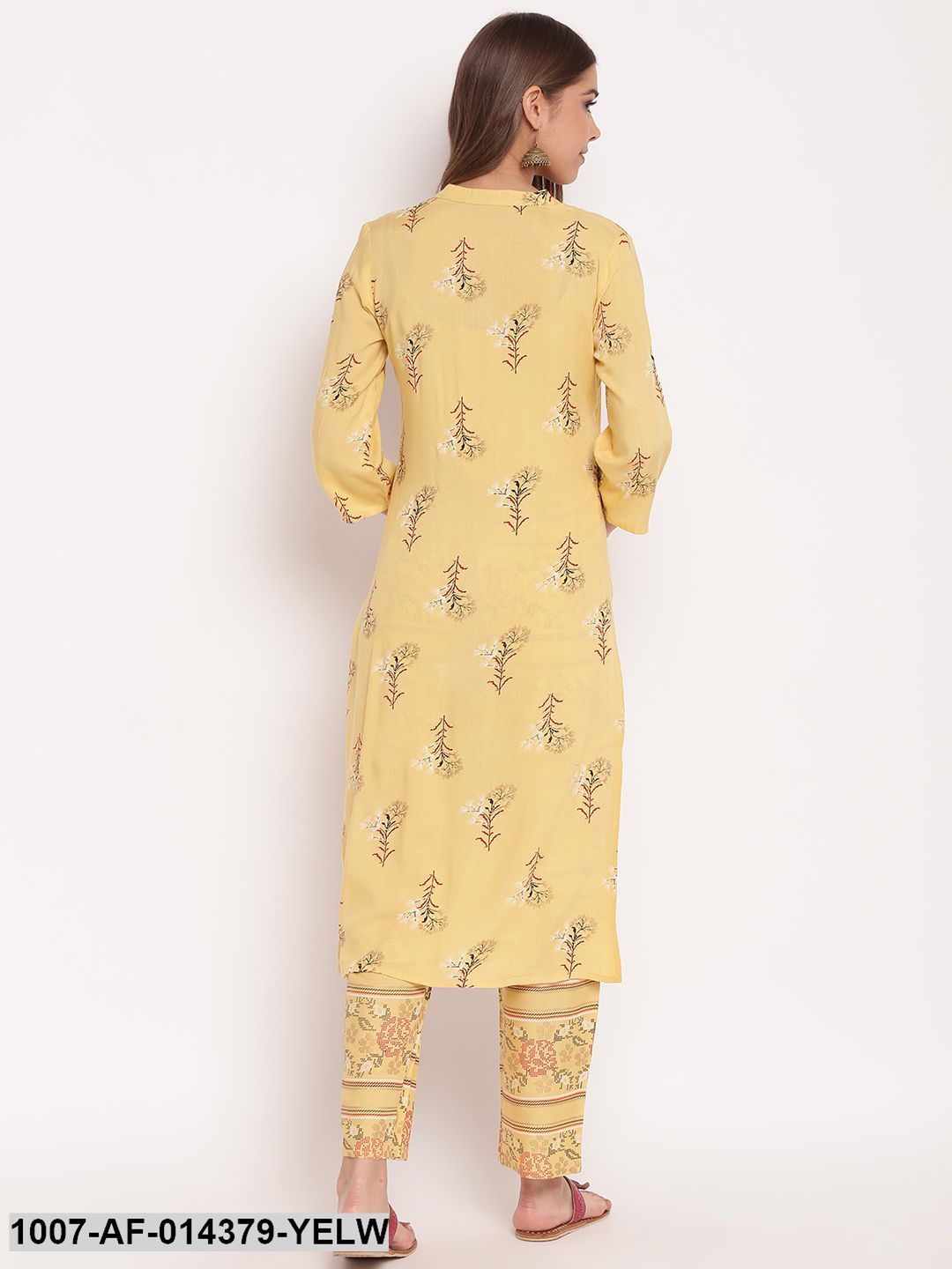 Floral Print Rayon Straight Kurta Pant Set (Lemon Yellow) (Pre-Order)