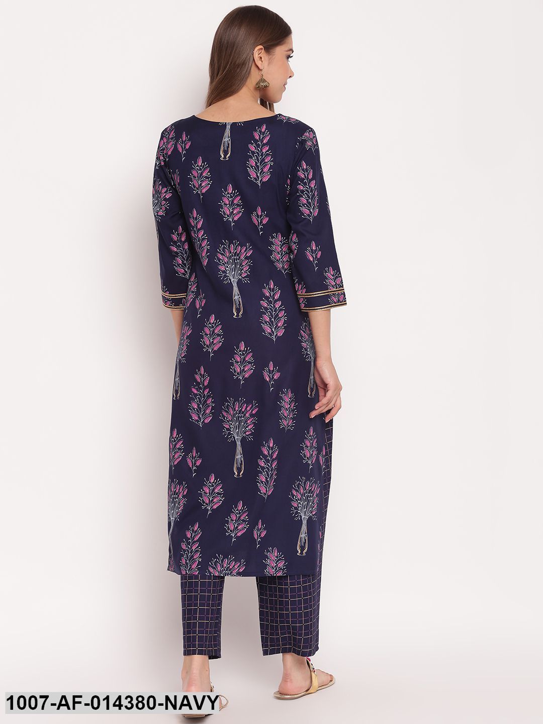 Floral Print Rayon Straight Kurta Pant Set (Navy Blue) (Pre-Order)
