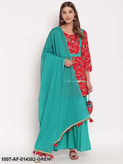 Gold Print Rayon Kurta Palazzo Dupatta Set (Red,Green) (Pre-Order)