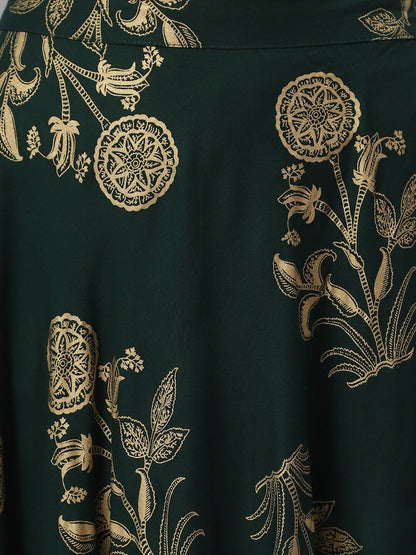 Printed Rayon Straight kurta Skirt Set (Mustard,Dark Green) (Pre-Order)