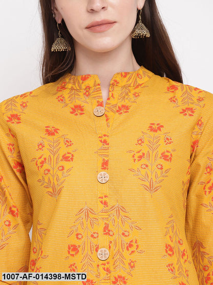 Floral Print Cotton Straight kurta Skirt Set (Mustard,Maroon) (Pre-Order)