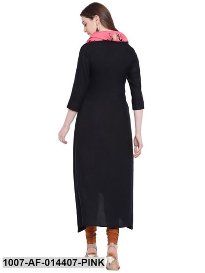 Solid Rayon Asymmetric Kurta with Stole (Black) (Pre-Order)