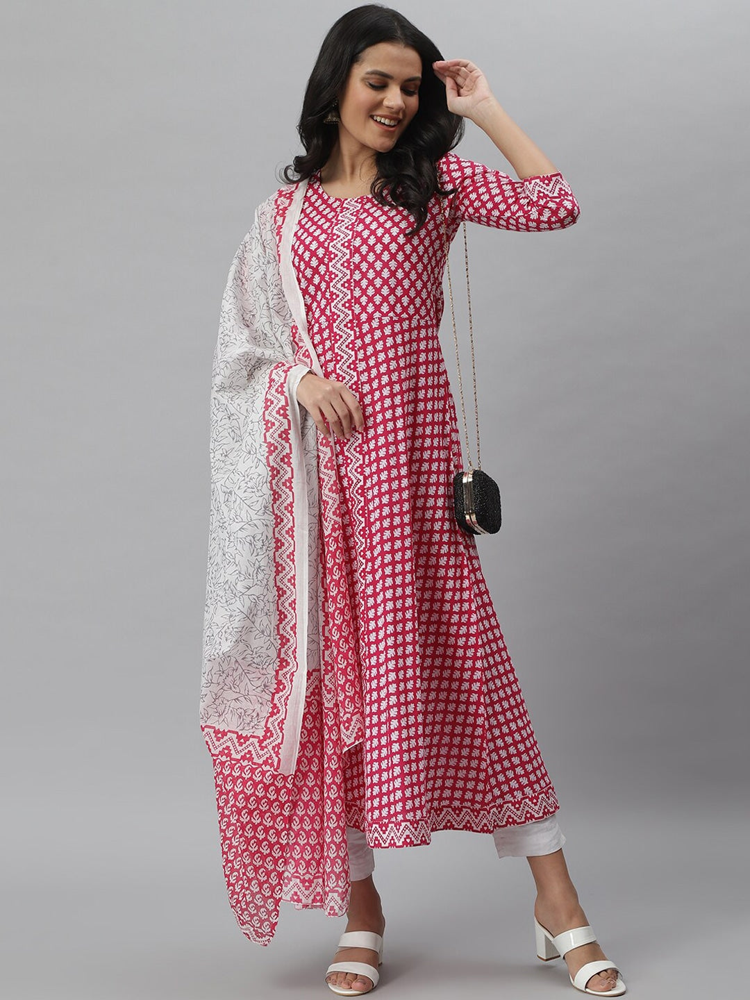 Printed Cotton A-Line Kurta Dupatta Set (Pink) (Pre-Order)