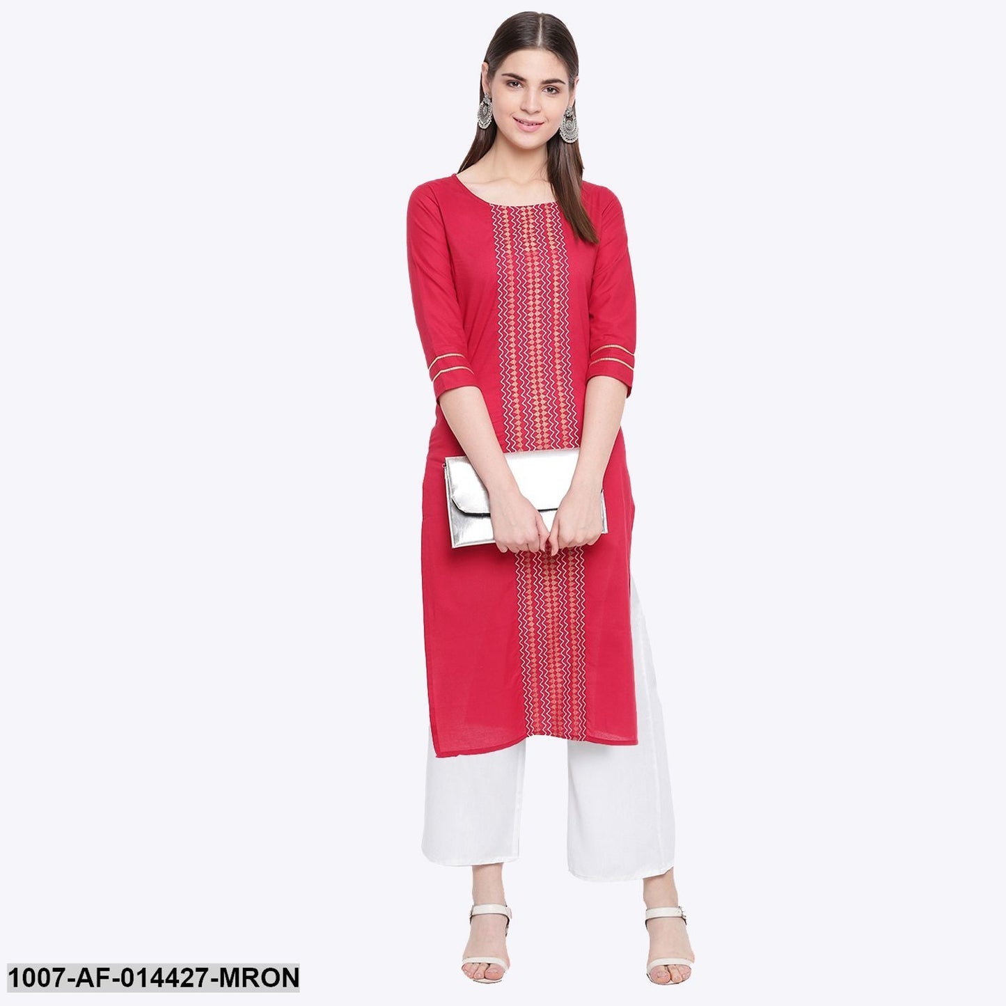 Gold Print Cotton Straight Kurta Palazzo Set (Maroon,White) (Pre-Order)
