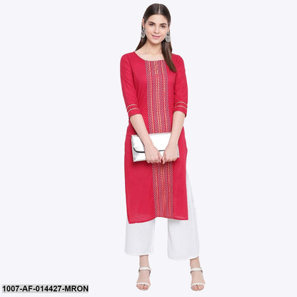 Gold Print Cotton Straight Kurta Palazzo Set (Maroon,White) (Pre-Order)