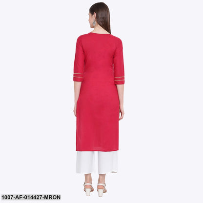 Gold Print Cotton Straight Kurta Palazzo Set (Maroon,White) (Pre-Order)