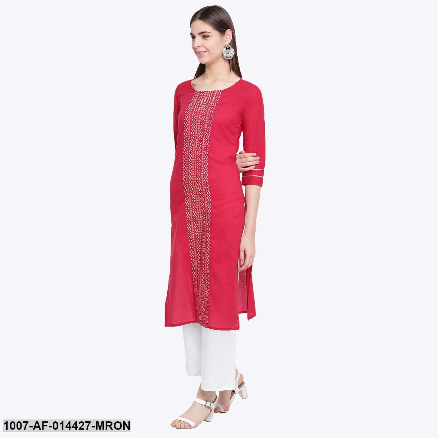 Gold Print Cotton Straight Kurta Palazzo Set (Maroon,White) (Pre-Order)