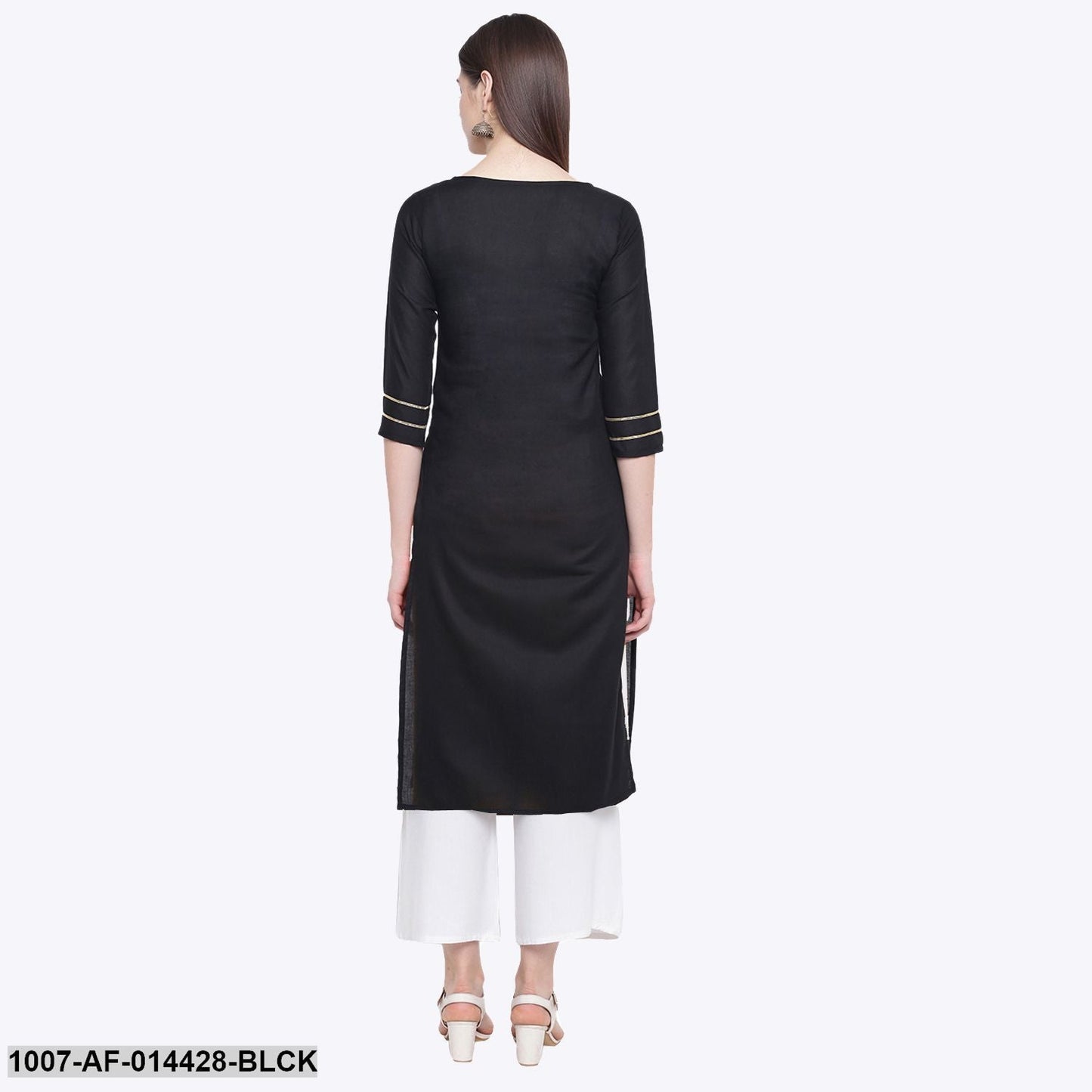 Gold Print Cotton Straight Kurta Palazzo Set (Black,White) (Pre-Order)