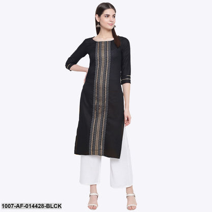 Gold Print Cotton Straight Kurta Palazzo Set (Black,White) (Pre-Order)