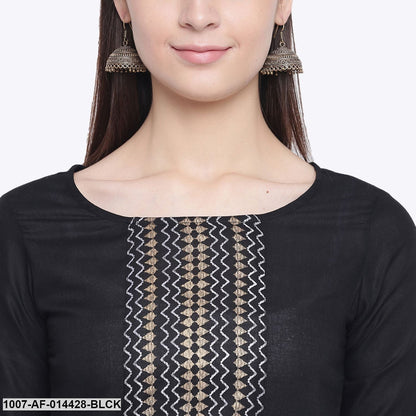 Gold Print Cotton Straight Kurta Palazzo Set (Black,White) (Pre-Order)