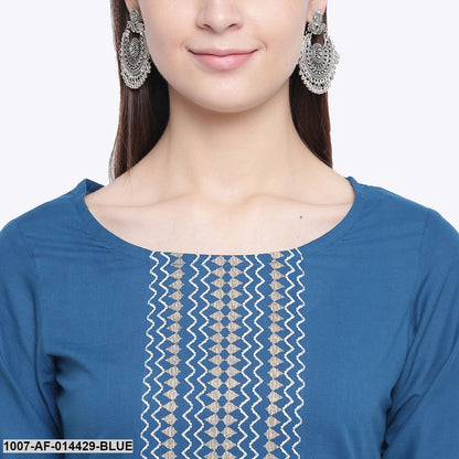 Gold Print Cotton Straight Kurta Palazzo Set (Blue,White) (Pre-Order)