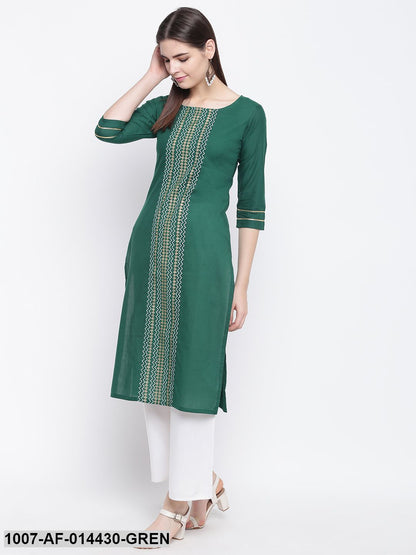 Gold Print Cotton Straight Kurta Palazzo Set (Dark Green,White) (Pre-Order)