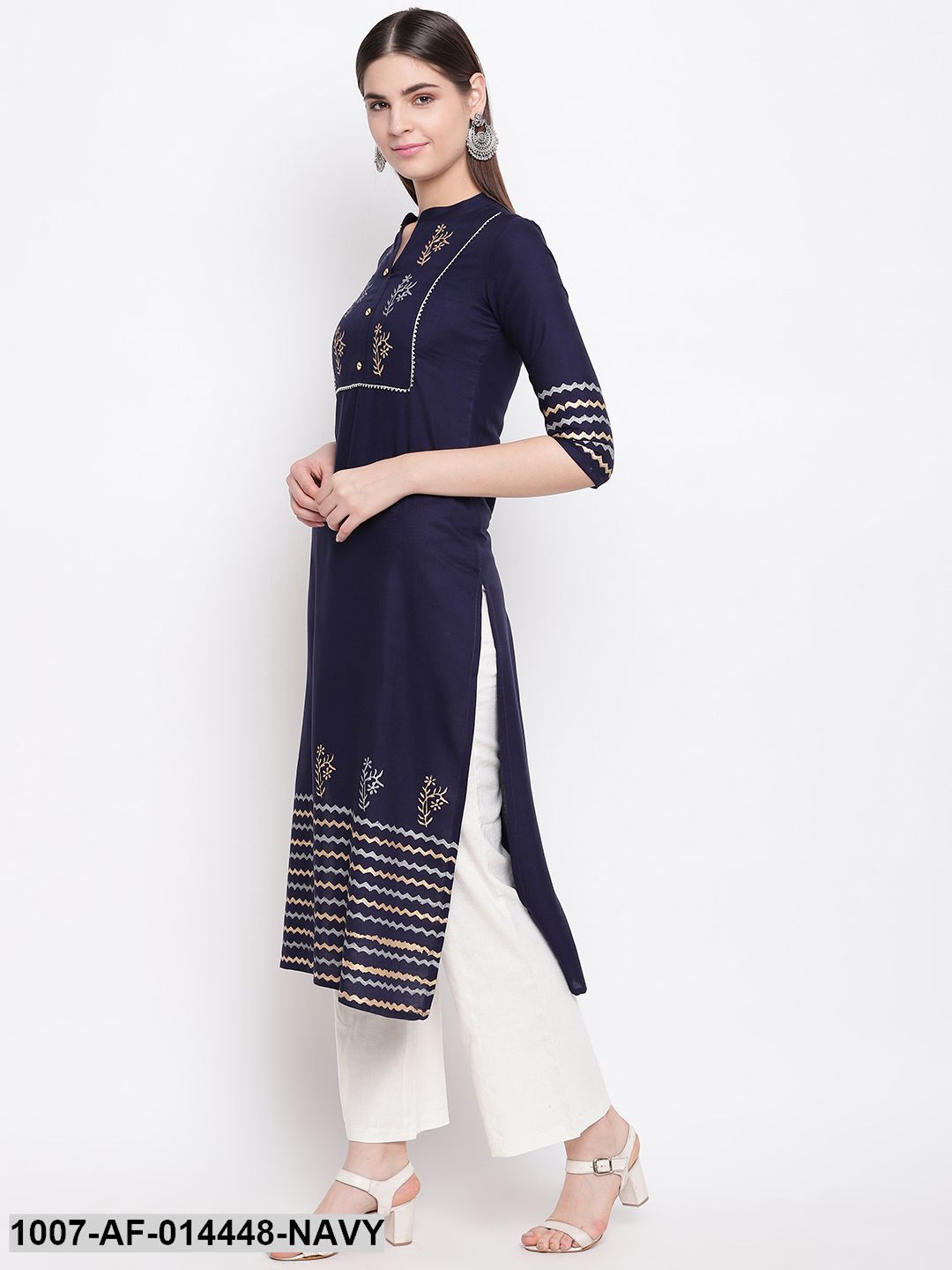 Hand Block Print Cotton Straight Kurta Pant Set (Navy Blue,White) (Pre-Order)