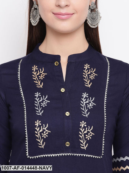 Hand Block Print Cotton Straight Kurta Pant Set (Navy Blue,White) (Pre-Order)