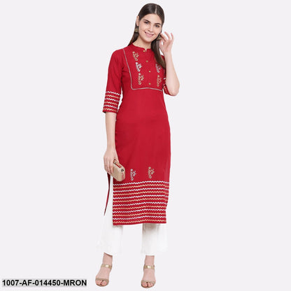 Hand Block Print Cotton Straight Kurta Pant Set (Maroon,White) (Pre-Order)