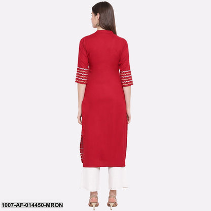 Hand Block Print Cotton Straight Kurta Pant Set (Maroon,White) (Pre-Order)