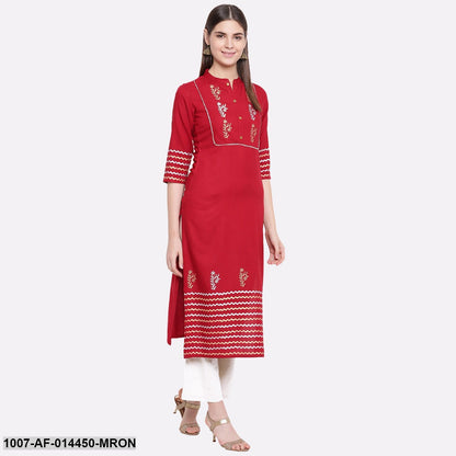 Hand Block Print Cotton Straight Kurta Pant Set (Maroon,White) (Pre-Order)