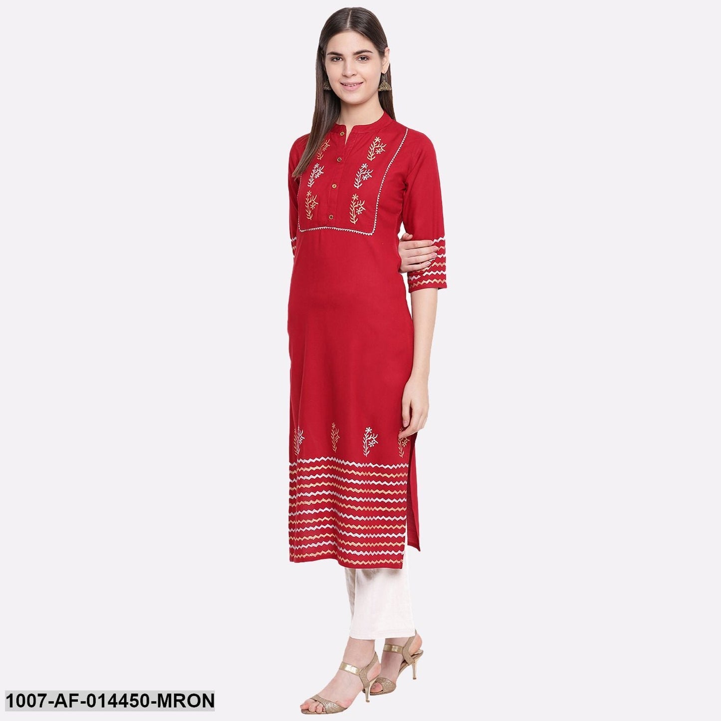 Hand Block Print Cotton Straight Kurta Pant Set (Maroon,White) (Pre-Order)