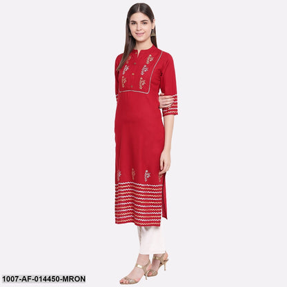 Hand Block Print Cotton Straight Kurta Pant Set (Maroon,White) (Pre-Order)