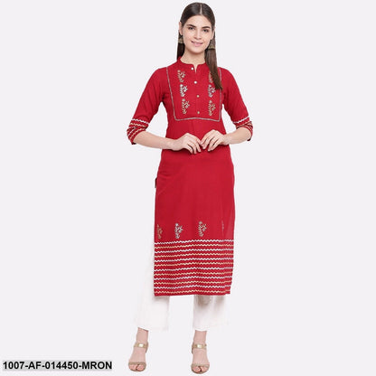 Hand Block Print Cotton Straight Kurta Pant Set (Maroon,White) (Pre-Order)