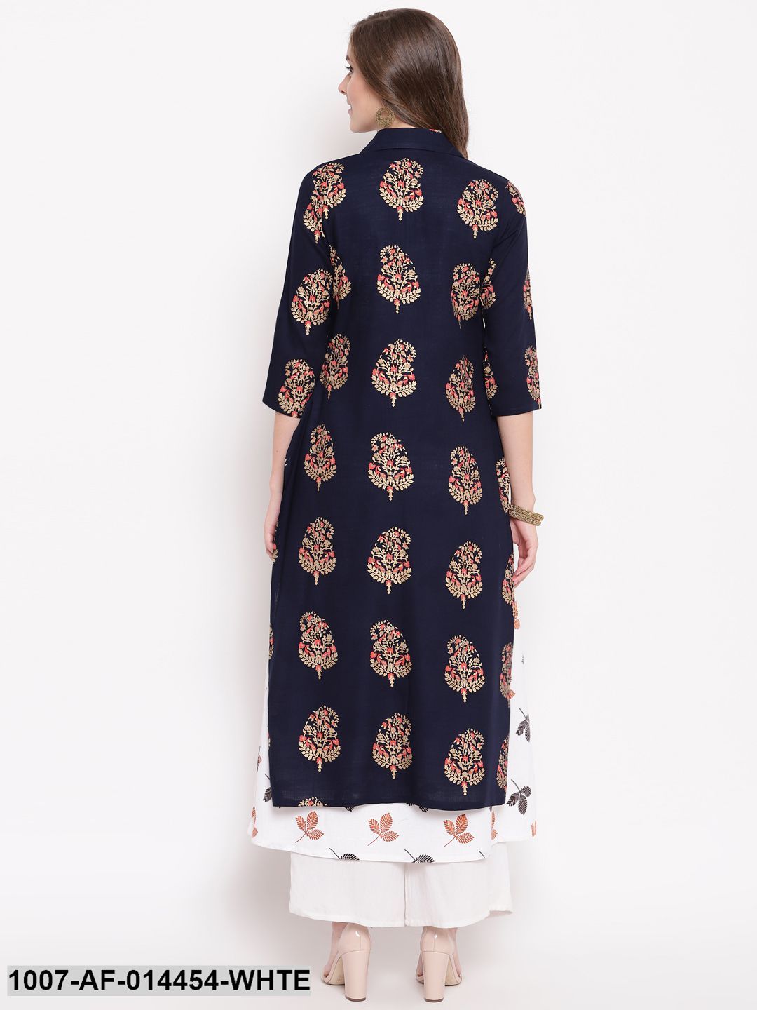 Printed Kurta with Jacket (Navy Blue,White) (Pre-Order)