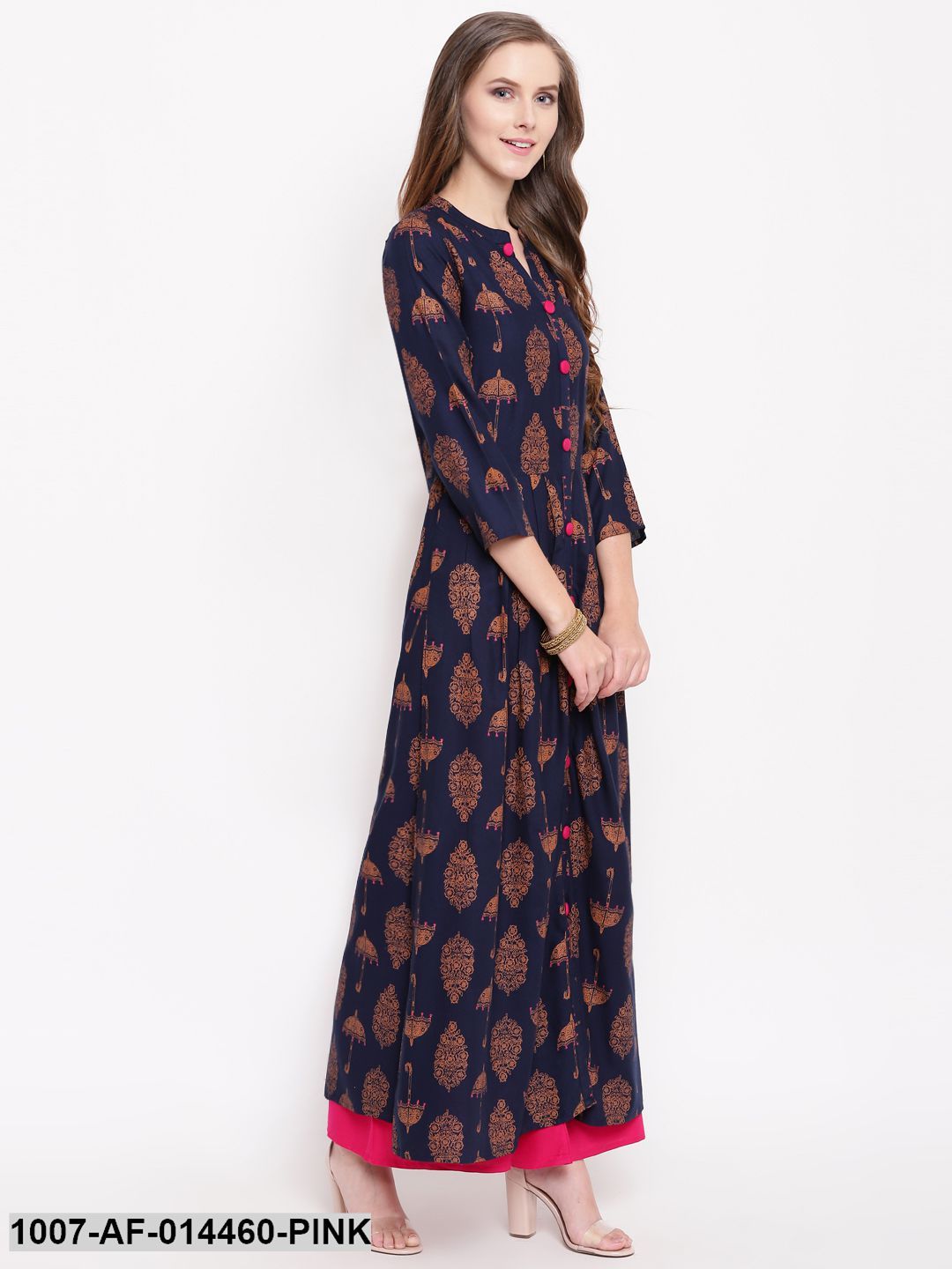 Umbrella Print Rayon A-Line Kurta Palazzo Set (Navy Blue,Pink) (Pre-Order)