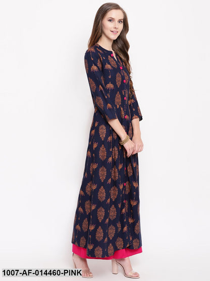 Umbrella Print Rayon A-Line Kurta Palazzo Set (Navy Blue,Pink) (Pre-Order)