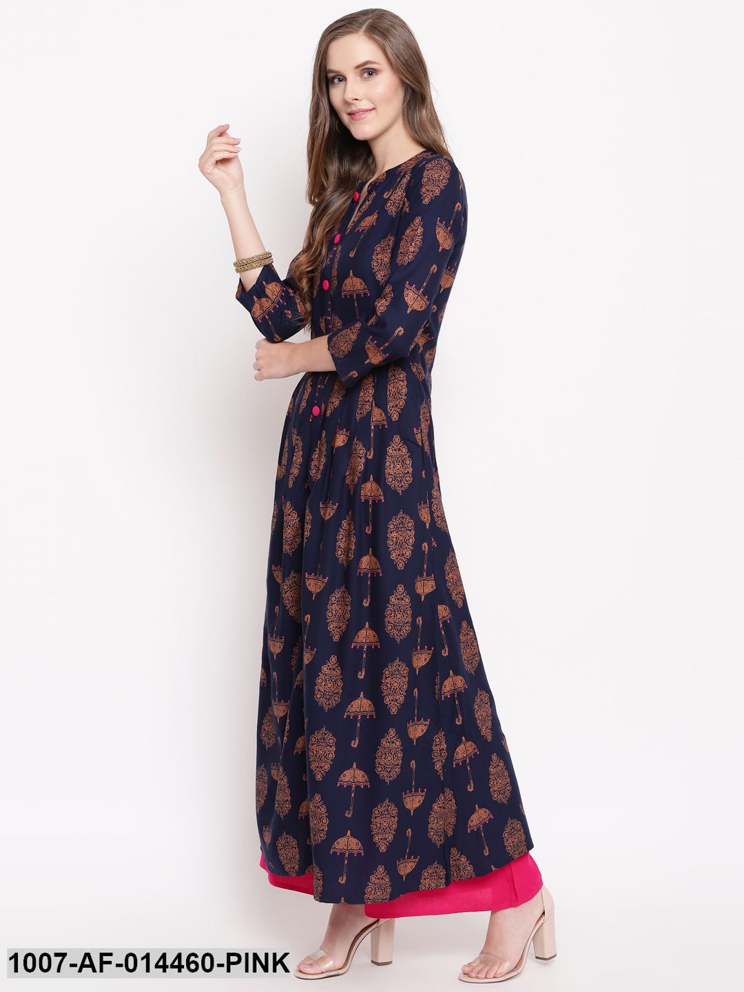 Umbrella Print Rayon A-Line Kurta Palazzo Set (Navy Blue,Pink) (Pre-Order)