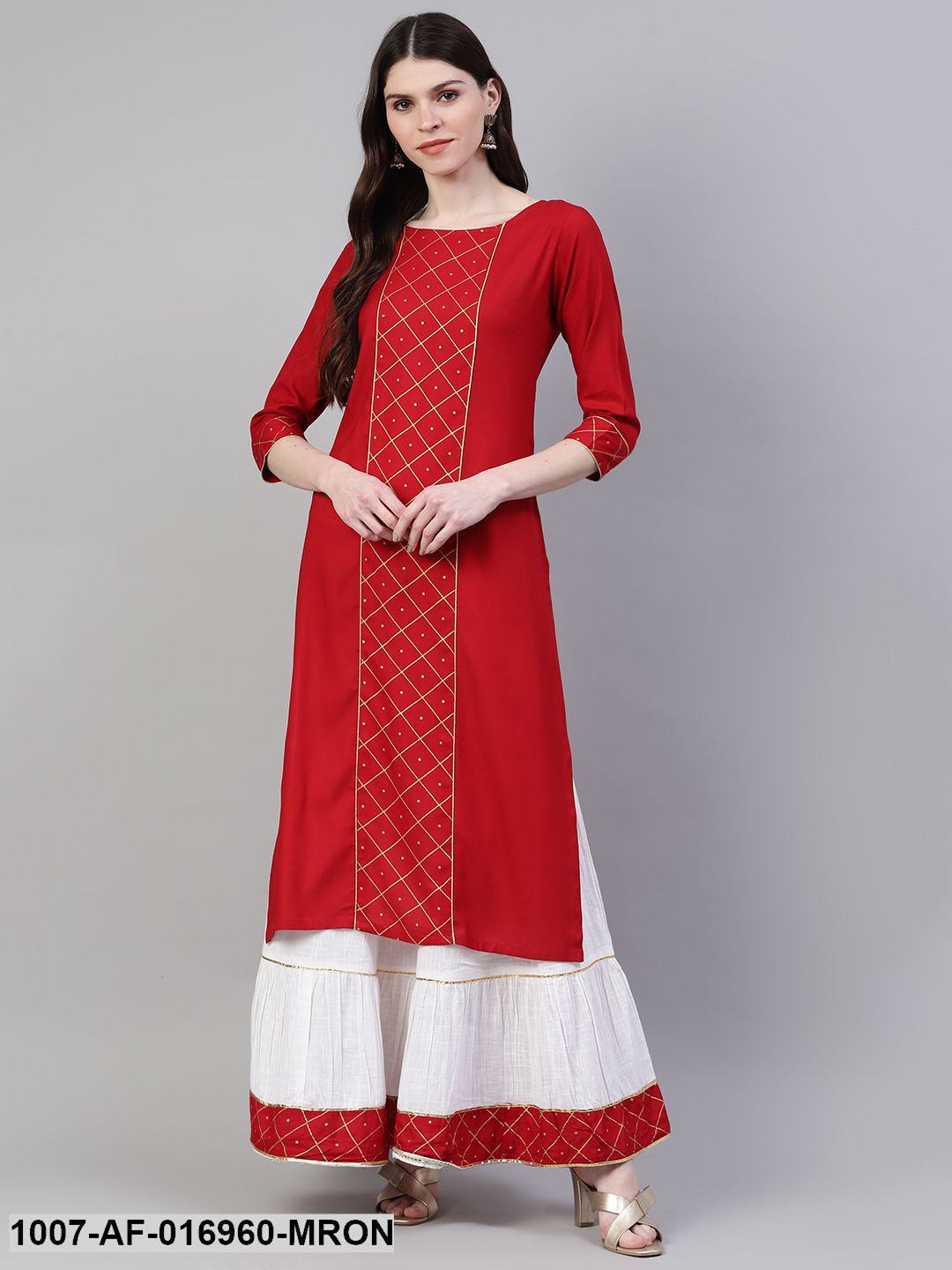 Printed Rayon Straight Kurta Skirt Set (Maroon) (Pre-Order)