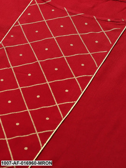 Printed Rayon Straight Kurta Skirt Set (Maroon) (Pre-Order)