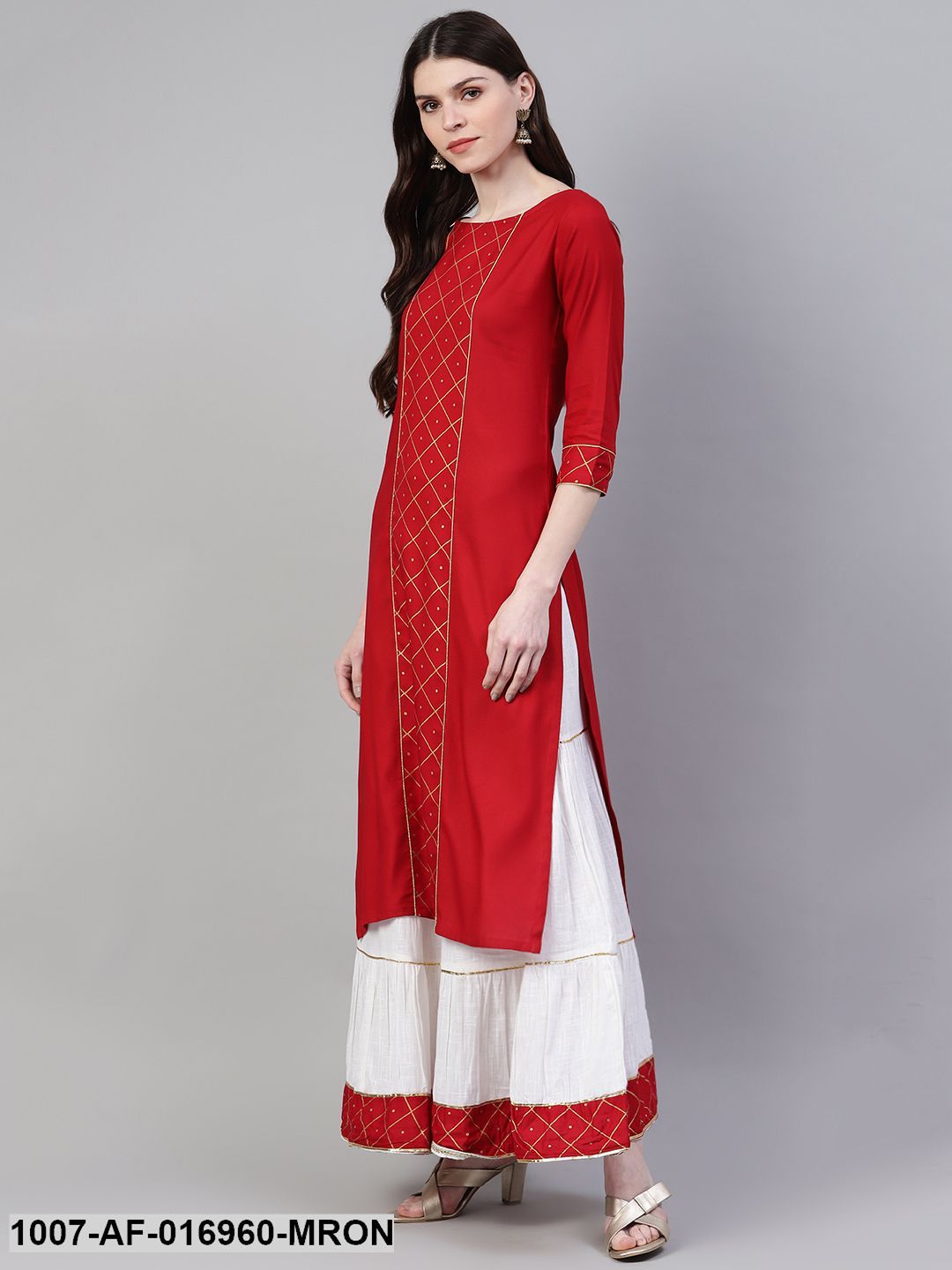 Printed Rayon Straight Kurta Skirt Set (Maroon) (Pre-Order)