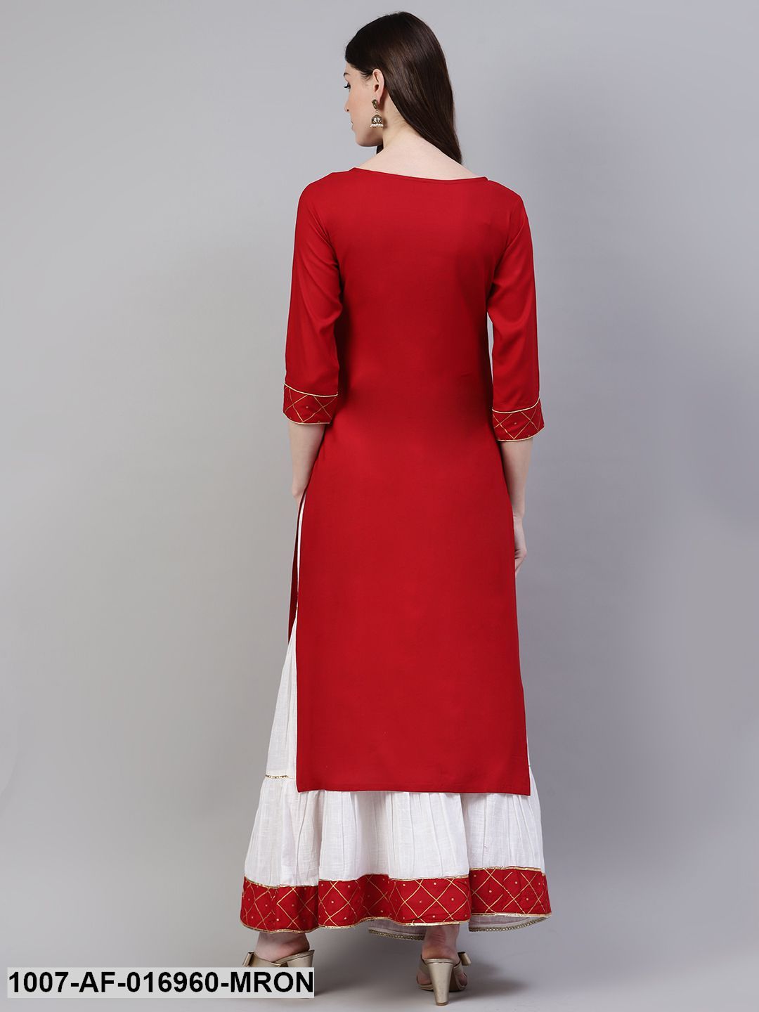 Printed Rayon Straight Kurta Skirt Set (Maroon) (Pre-Order)