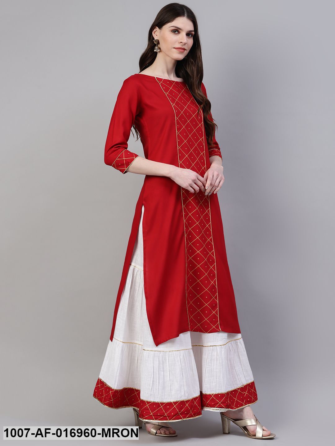 Printed Rayon Straight Kurta Skirt Set (Maroon) (Pre-Order)