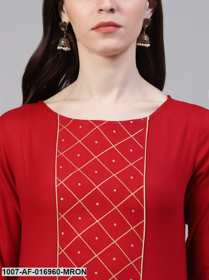 Printed Rayon Straight Kurta Skirt Set (Maroon) (Pre-Order)