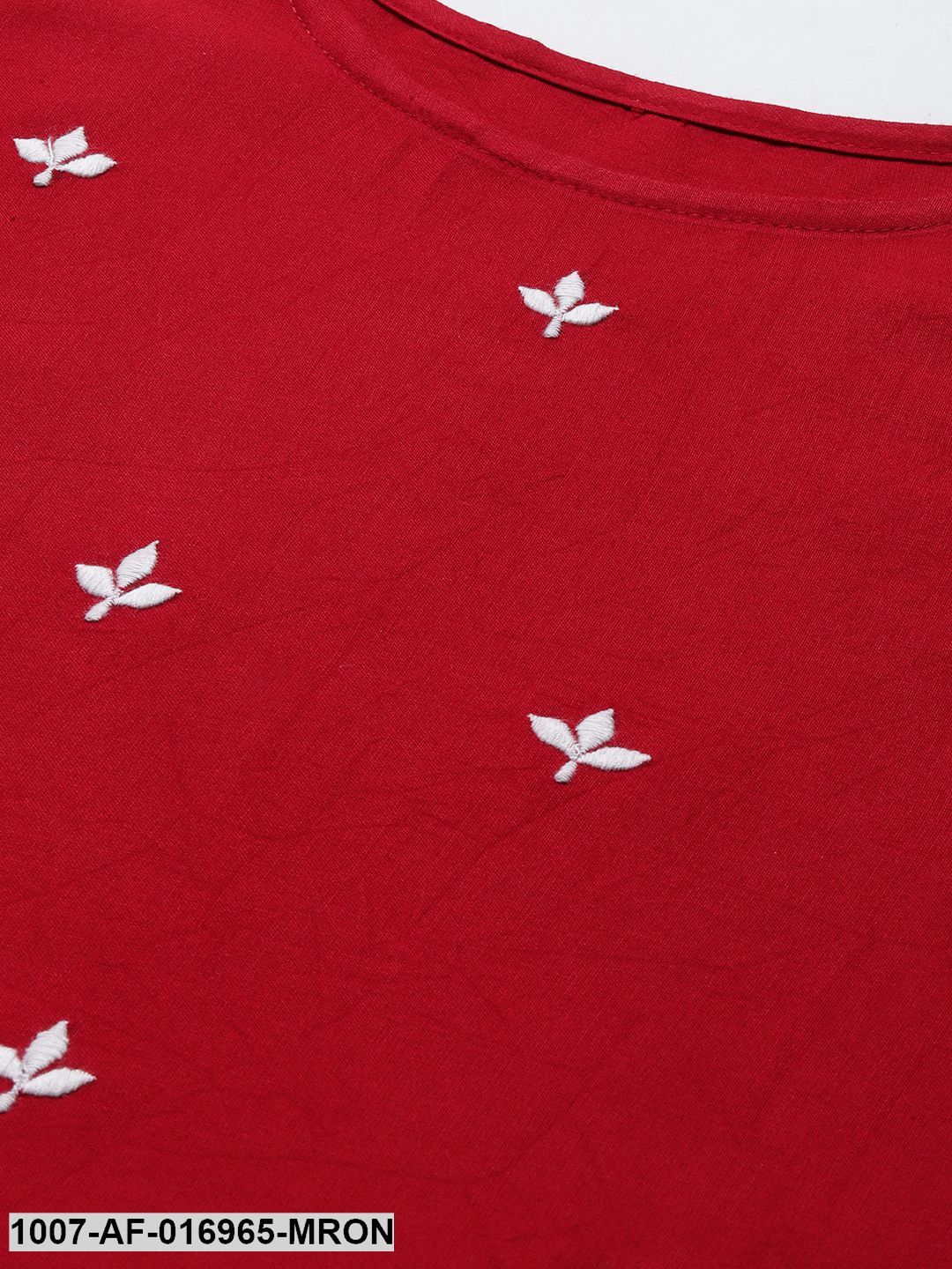 Embroidered Rayon Straight Kurta Skirt Dupatta Set (Maroon) (Pre-Order)